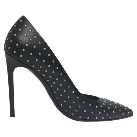 Saint Laurent Studded Pointed Pumps in Black Leather